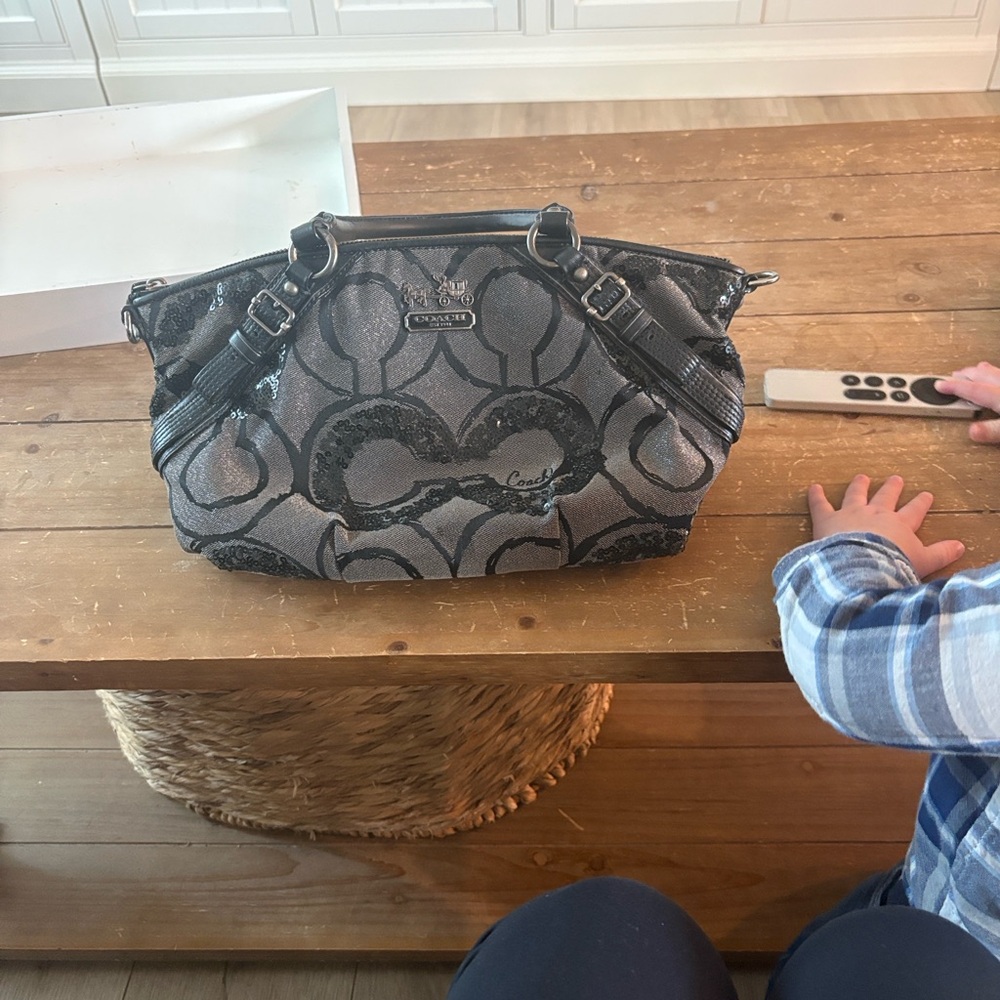 Coach Black and Silver Shoulder Bag
